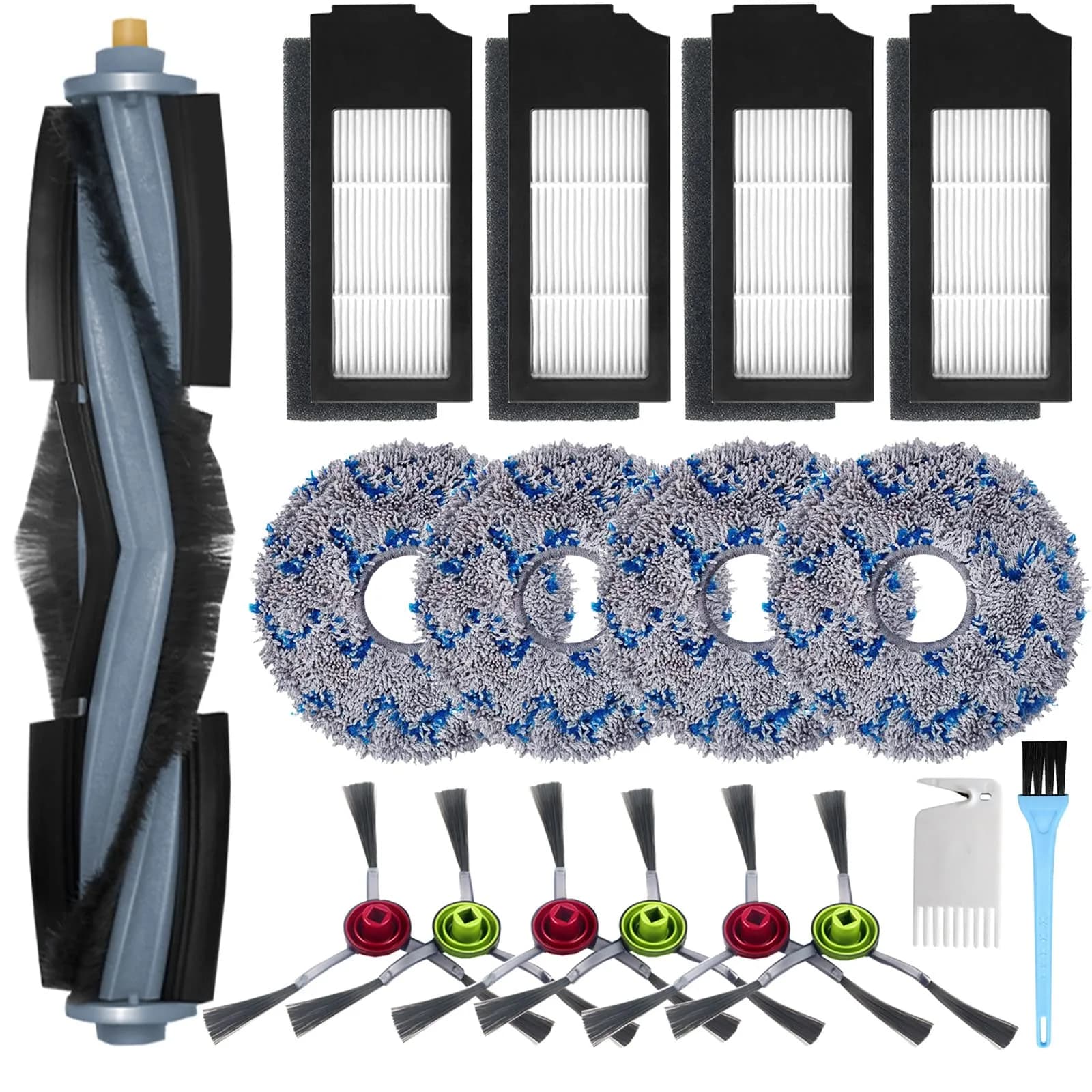GYLBF Replacement Parts Kit for Ecovacs Deebot X1 Omni / T10 Omni / X1 Turbo Vacuum Cleaner | 1 Main Brush, 4 HEPA Filters, 6 Sidebrushes, 4 Mop Pads