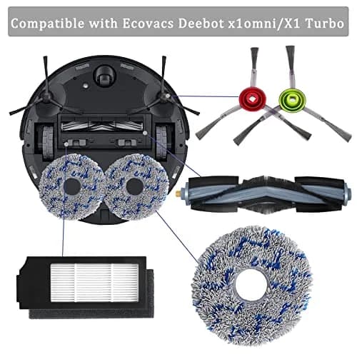 GYLBF Replacement Parts Kit for Ecovacs Deebot X1 Omni / T10 Omni / X1 Turbo Vacuum Cleaner | 1 Main Brush, 4 HEPA Filters, 6 Sidebrushes, 4 Mop Pads thumbnail 2