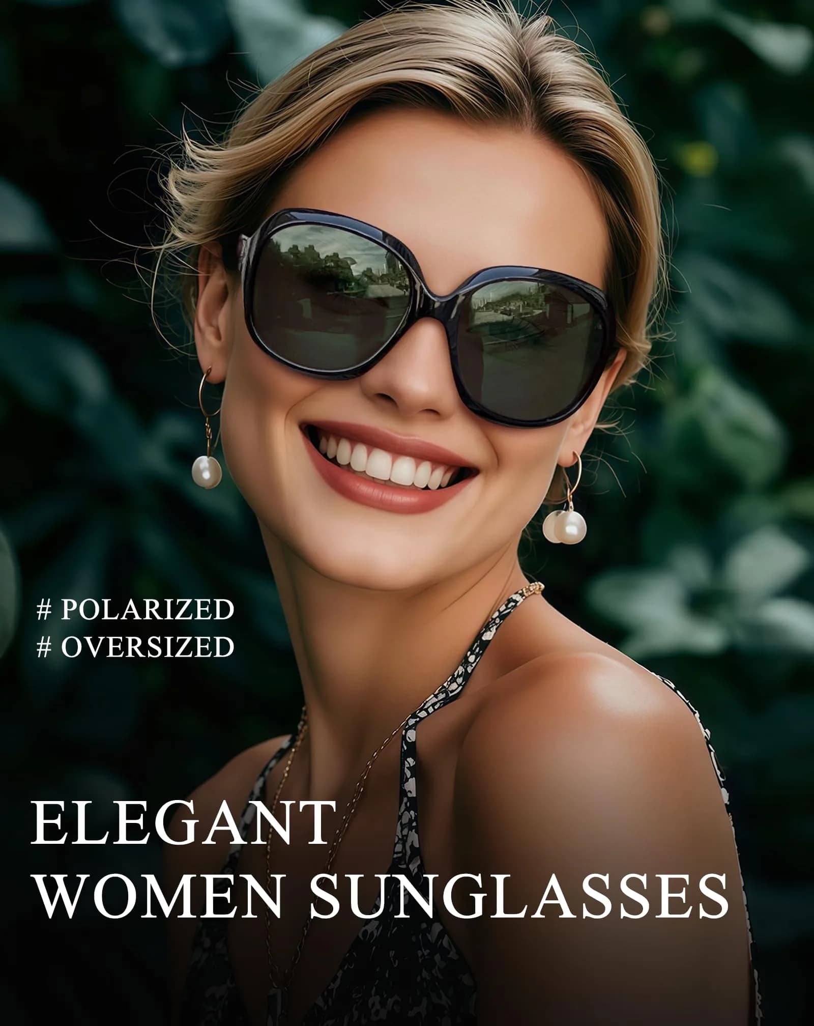 Joopin Oversized Butterfly Sunglasses - Black Frame with Green G15 Lenses | UV400 Polarized Protection - view 2