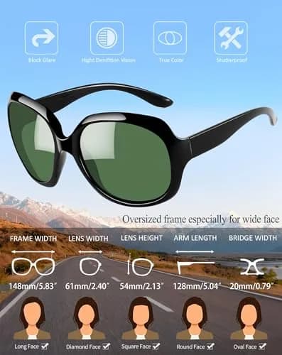 Joopin Oversized Butterfly Sunglasses - Black Frame with Green G15 Lenses | UV400 Polarized Protection thumbnail 3