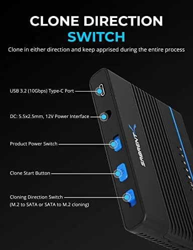 SABRENT USB-C M.2 NVMe + 2.5/3.5in SATA SSD/HDD Adapter (DS-UCMH) 40g (1.4oz) | Tool-Free Cloning & 10Gbps Transfer thumbnail 3