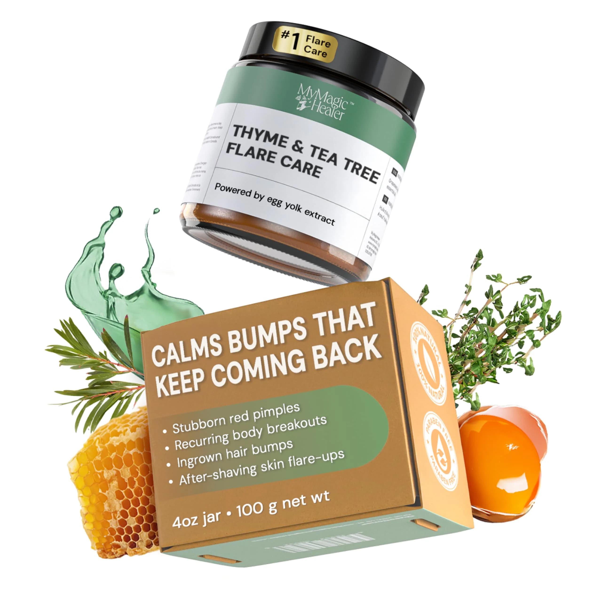 MyMagicHealer Thyme & Tea Tree Flare Care Multipurpose Salve 118ml (4 oz) | Soothes Razor Bumps, Ingrown Hairs & Textured Skin