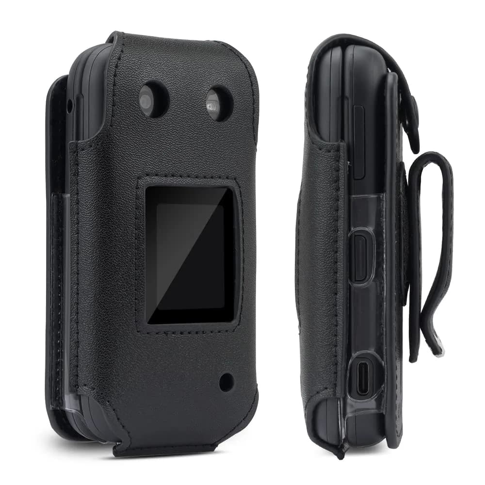 BELTRON Leather Fitted Case for Nokia 2760, Nokia 2780 Flip Phone | Secure Leather Cover with Belt Clip — Black
