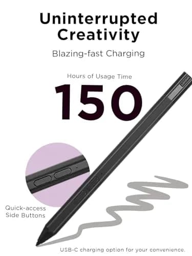 Lenovo Precision Pen 2 Stylus for Laptops - 4096 Pressure Levels, USB-C Charging, Iron Grey | Natural Sketching and Note-Taking thumbnail 3
