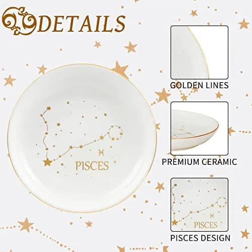 Homlouue Pisces Zodiac Ring Dish 10.9cm (4.3") | Ceramic Astrology Jewelry Organizer Tray for Women Girls thumbnail 4