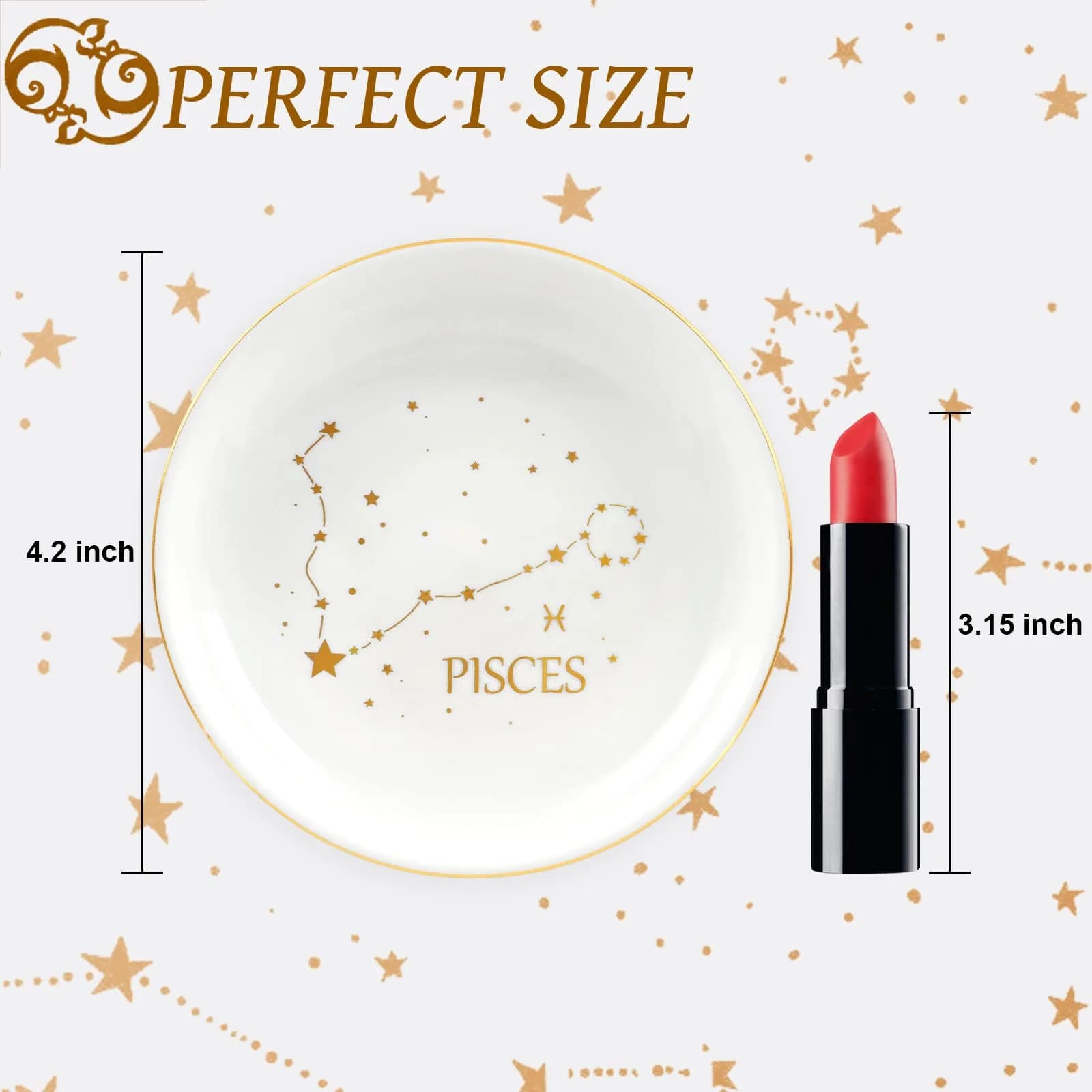 Homlouue Pisces Zodiac Ring Dish 10.9cm (4.3") | Ceramic Astrology Jewelry Organizer Tray for Women Girls - view 5