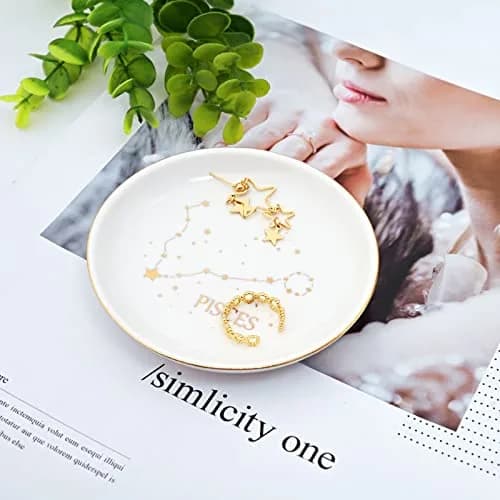 Homlouue Pisces Zodiac Ring Dish 10.9cm (4.3") | Ceramic Astrology Jewelry Organizer Tray for Women Girls thumbnail 2