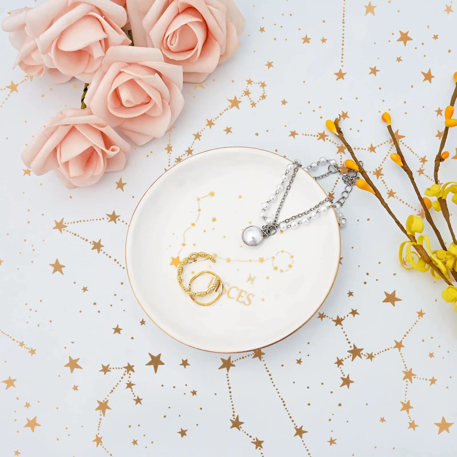 Homlouue Pisces Zodiac Ring Dish 10.9cm (4.3") | Ceramic Astrology Jewelry Organizer Tray for Women Girls - view 3