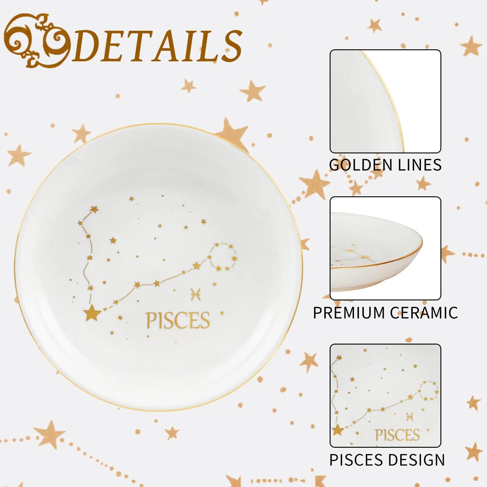Homlouue Pisces Zodiac Ring Dish 10.9cm (4.3") | Ceramic Astrology Jewelry Organizer Tray for Women Girls - view 4