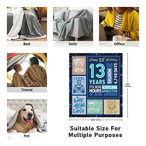 SIKLTY 13th Birthday Throw Blanket 152cm x 127cm | Official Teenager Gamer Gift thumbnail 4