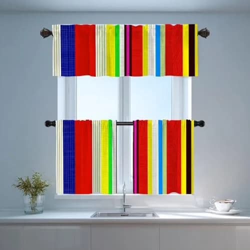 Shrahala Black Curtain 52"W x 18"L | Ethnic Mexican Stripes, Blackout, Rod Pocket, Thermal Insulated thumbnail 7
