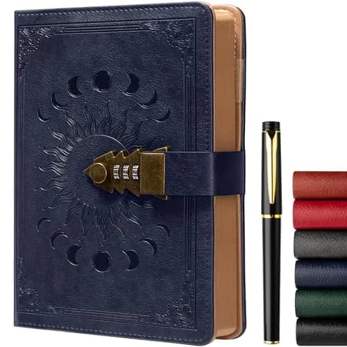 ZXHQ Lock Diary A5 21.5cm x 15cm (8.5 x 5.9 Inch) Dark Blue | Vintage Lockable Journal with Pen, 260 Pages thumbnail 1