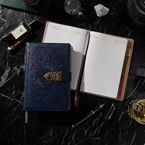 ZXHQ Lock Diary A5 21.5cm x 15cm (8.5 x 5.9 Inch) Dark Blue | Vintage Lockable Journal with Pen, 260 Pages thumbnail 4