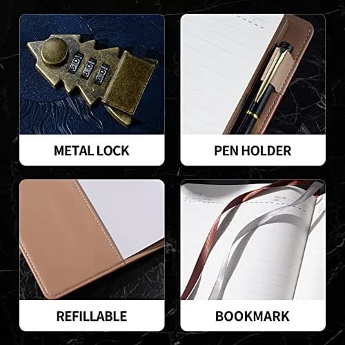 ZXHQ Lock Diary A5 21.5cm x 15cm (8.5 x 5.9 Inch) Dark Blue | Vintage Lockable Journal with Pen, 260 Pages thumbnail 5