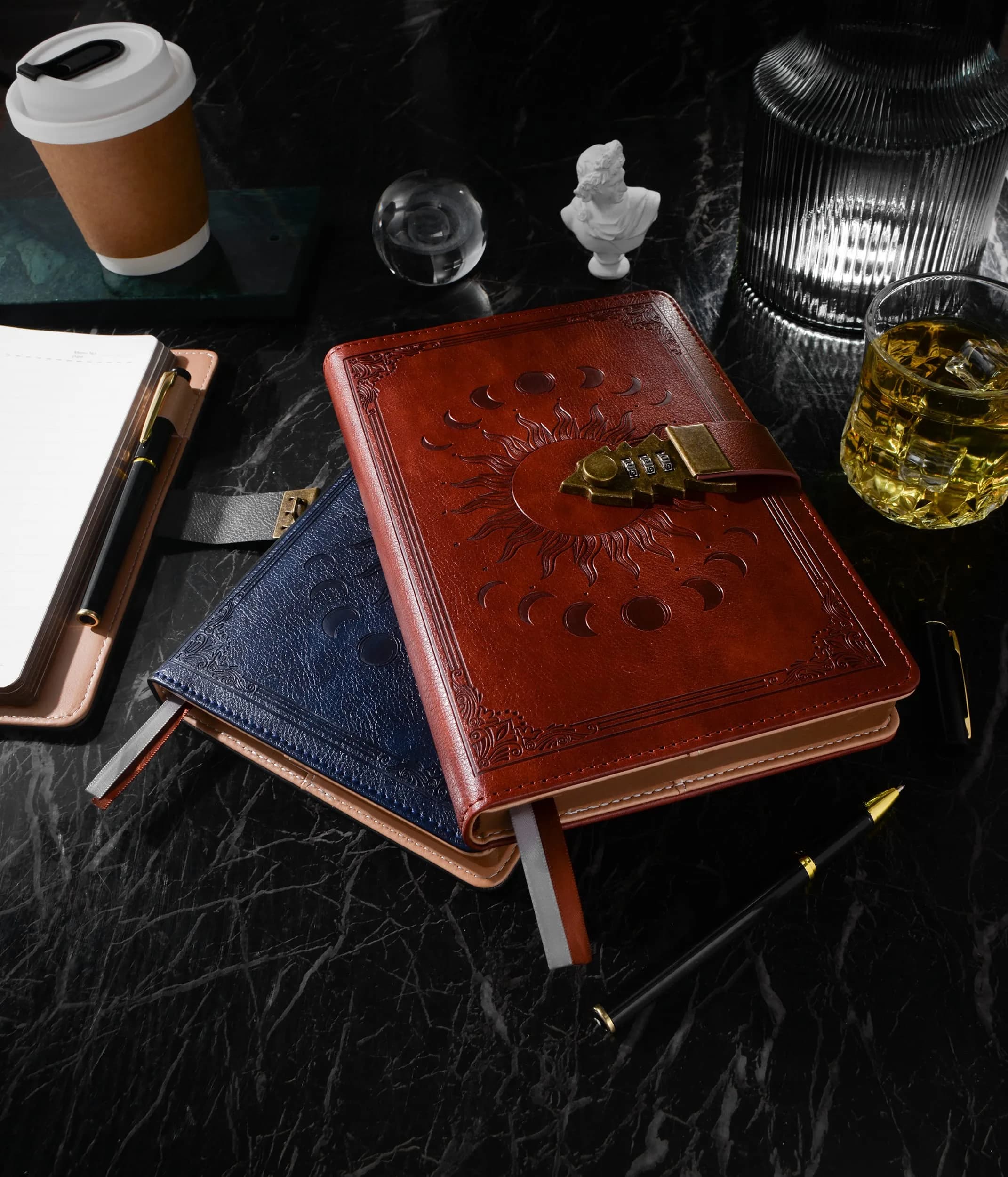 ZXHQ Lock Diary for Women & Men, A5 240 Pages Lockable Journal with Pen, Vintage Edge Design, Refillable Leather Journal Writing Notebook, Size A5(8.5 × 5.9 Inch) Dark Blue thumbnail 9