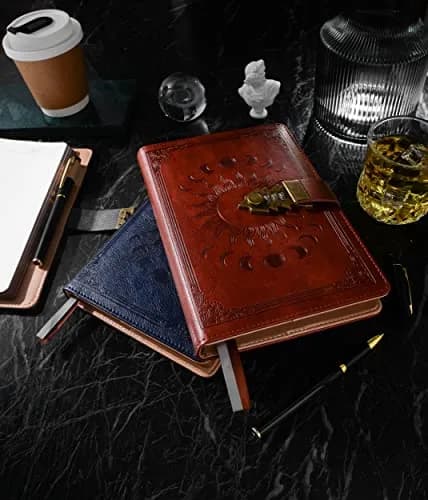 ZXHQ Lock Diary A5 21.5cm x 15cm (8.5 x 5.9 Inch) Dark Blue | Vintage Lockable Journal with Pen, 260 Pages thumbnail 9