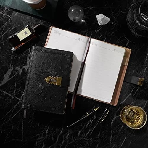 ZXHQ A5 Lock Diary with Pen Set, 260 Pages Refillable Leather Hardcover, 15.6 x 23 cm (5.9 x 8.5 inch) | Secure Password Lock for Privacy thumbnail 3