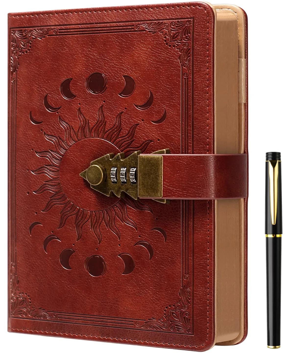 ZXHQ Lockable Journal for Women & Men A5 240 Pages Refillable Leather Notebook with Lock and Pen | Vintage Brown — Brown