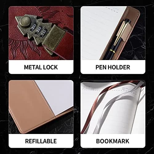 ZXHQ Lockable Journal for Women & Men A5 240 Pages Refillable Leather Notebook with Lock and Pen | Vintage Brown thumbnail 5