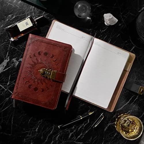 ZXHQ Lockable Journal for Women & Men A5 240 Pages Refillable Leather Notebook with Lock and Pen | Vintage Brown thumbnail 3