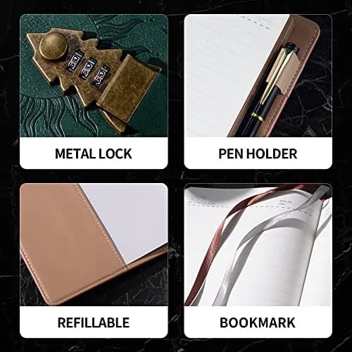 ZXHQ Lock Journal with Pen, A5 Refillable Diary with Combination Lock, 224 Pages | Secure Personal Organizer thumbnail 4