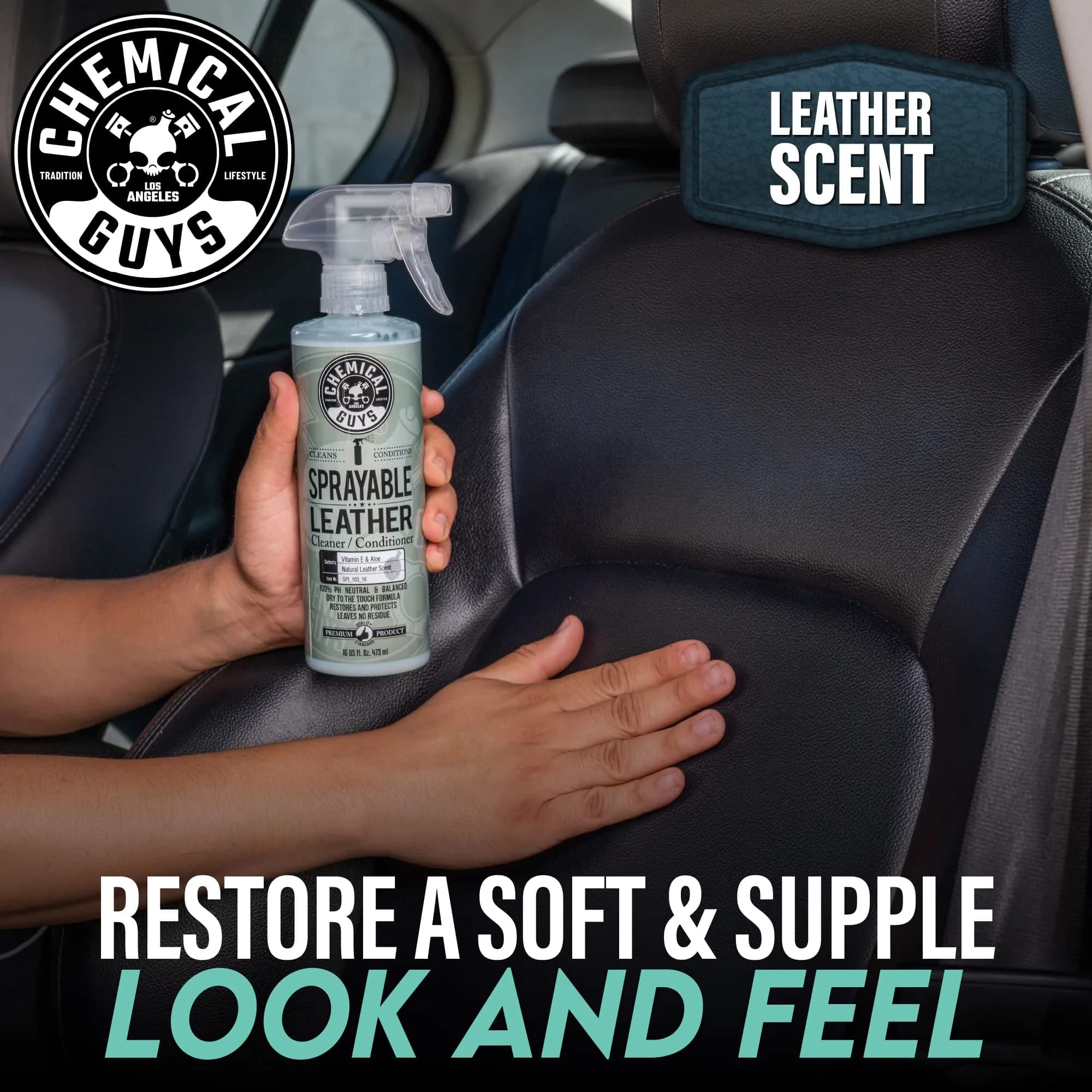 Chemical Guys Sprayable Leather Cleaner and Conditioner + Tire Kicker Shine 16 fl oz (473ml) | USA Import for Auto & Home - view 2