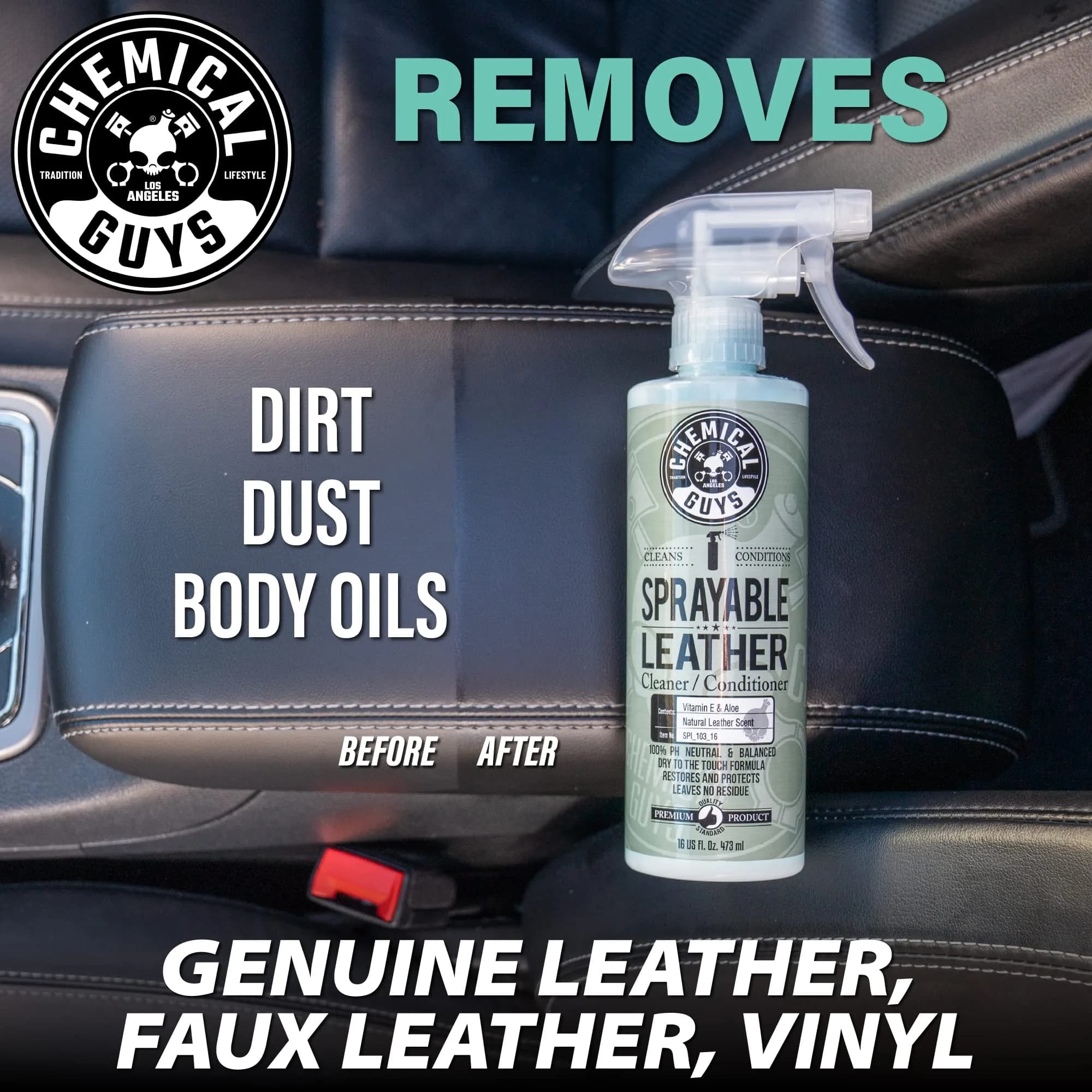 Chemical Guys Sprayable Leather Cleaner and Conditioner + Tire Kicker Shine 16 fl oz (473ml) | USA Import for Auto & Home - view 3