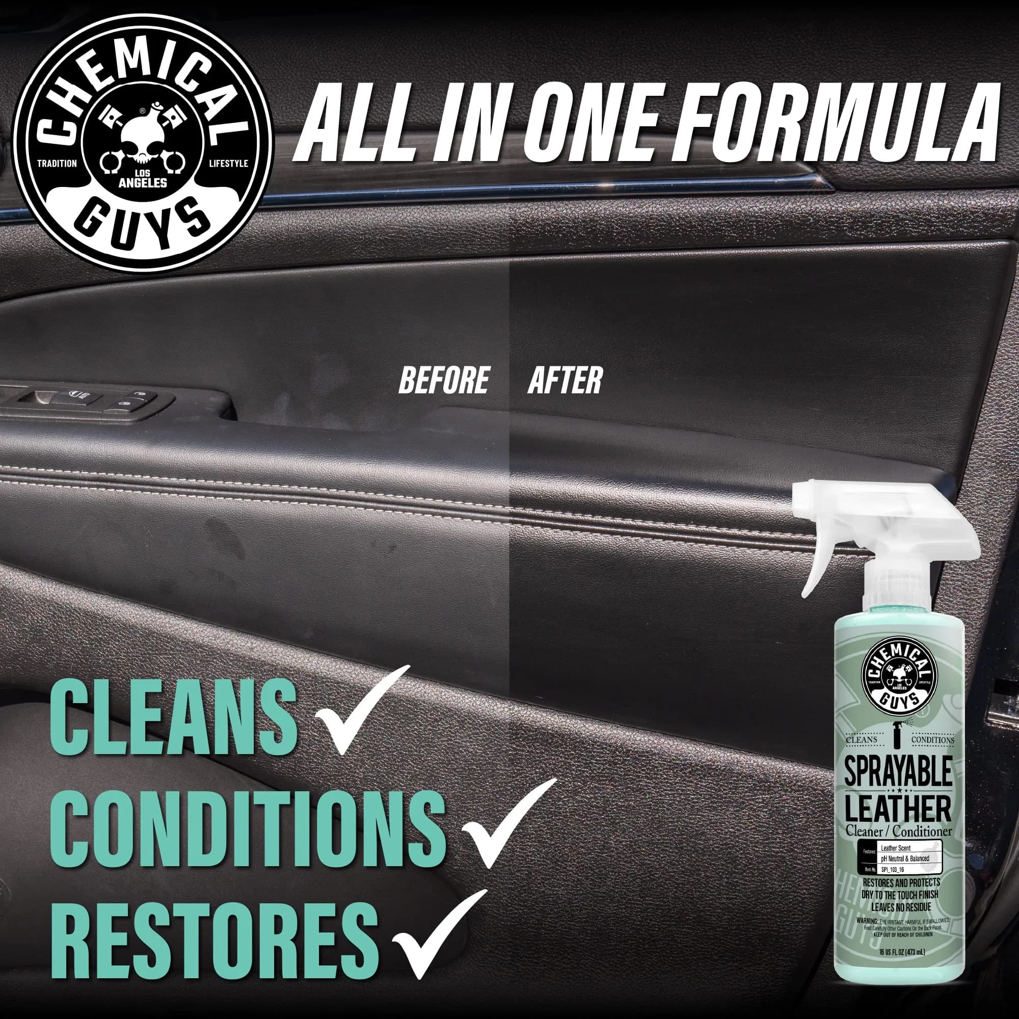 Chemical Guys Sprayable Leather Cleaner and Conditioner + Tire Kicker Shine 16 fl oz (473ml) | USA Import for Auto & Home - view 4