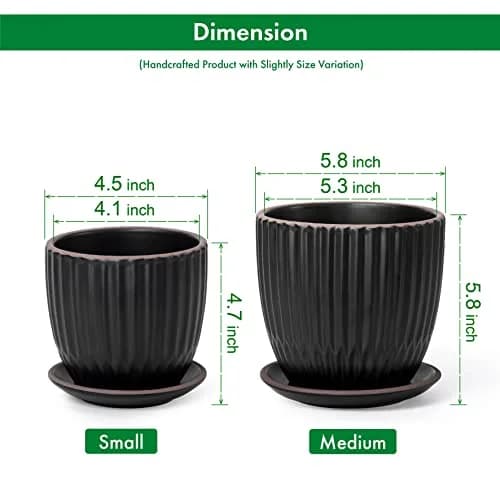 D'vine Dev 2-Pack Stoneware Planter Pots, 4.5/5.8 in, Black | Modern Ceramic Planters for Indoor & Outdoor Use thumbnail 3