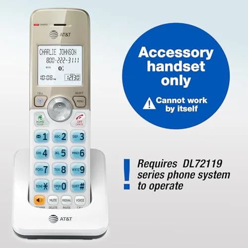 AT&T DL70019 Additional Handset for DL72x19 Series Cordless Phone | Bluetooth Connect to Cell, Smart Call Blocker, 1.8" Backlit Display, Big Buttons, Intercom thumbnail 2