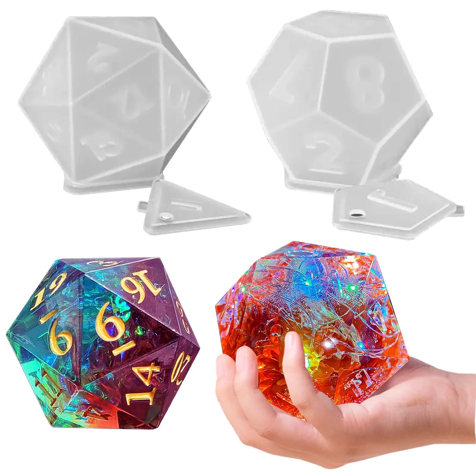 Wehous Large Dice Resin Molds 2 Styles | Silicone Dice Mold for Epoxy Resin & DIY Home Decor — 2pc Large Dice