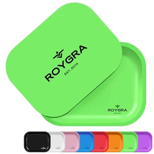 roygra Rolling Tray with Magnetic Lid | Durable Metal, Portable 7 x 5.5 Inches thumbnail 1
