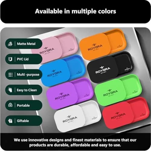 roygra Rolling Tray with Magnetic Lid | Durable Metal, Portable 7 x 5.5 Inches thumbnail 5