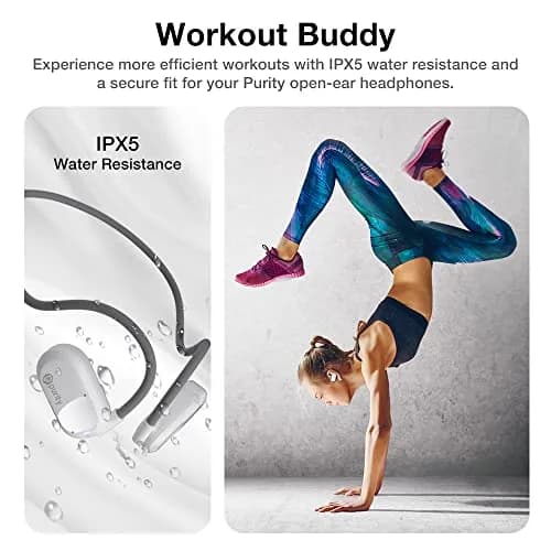 Purity Air Open Ear Headphones True Wireless Bluetooth Earbuds with Dual Mic | Secured Long Wearing Comfort, Sports Sweat Resistant (White/Grey) thumbnail 6