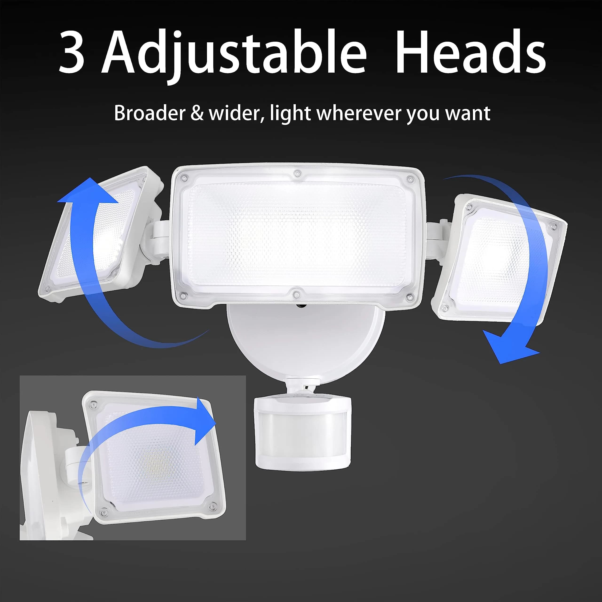 AWSENS 3 Head LED Security Light with Motion Sensor, 3800LM 40W 5000K White | ETL Water Resistant Outdoor Floodlight for Garage, Yard, Porch - view 5