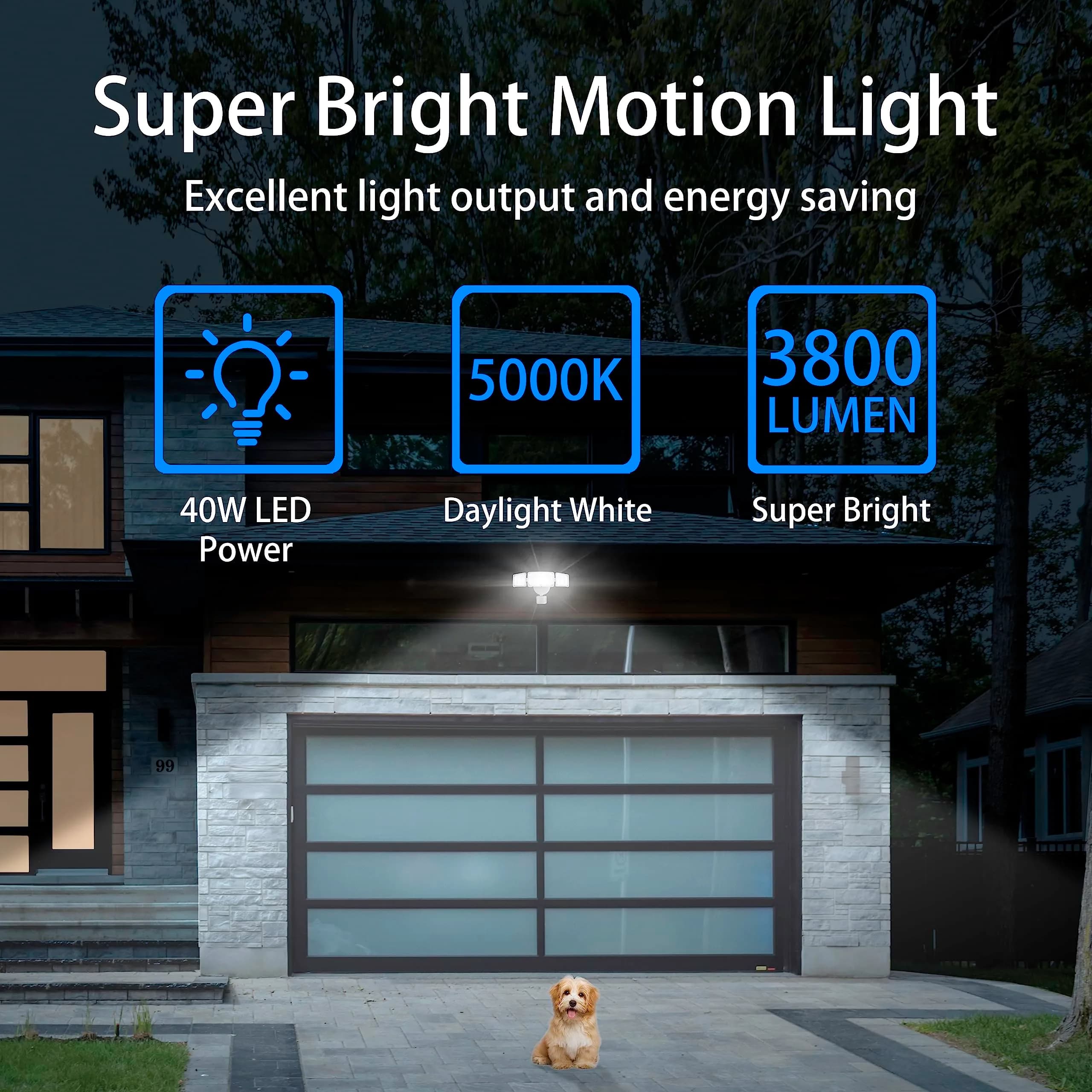 AWSENS 3 Head LED Security Light with Motion Sensor, 3800LM 40W 5000K White | ETL Water Resistant Outdoor Floodlight for Garage, Yard, Porch - view 2
