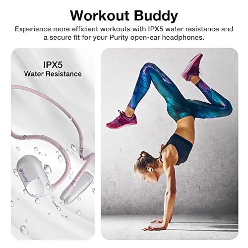 Purity Air Open Ear Wireless Bluetooth Earbuds with Dual Mic | Secured Long Wearing Comfort, Sports Sweat Resistant (White/Lilac) thumbnail 6