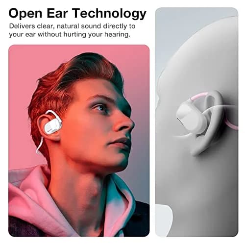 Purity Air Open Ear Wireless Bluetooth Earbuds with Dual Mic | Secured Long Wearing Comfort, Sports Sweat Resistant (White/Lilac) thumbnail 2