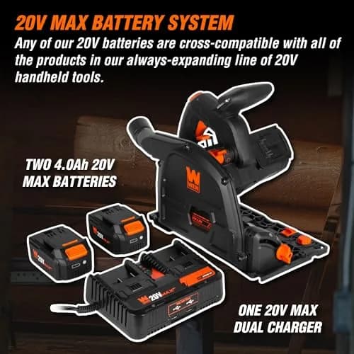 WEN 20V Max Cordless 6.5-Inch Track Saw | Brushless, Variable Speed, Two 4.0 Ah Batteries thumbnail 8