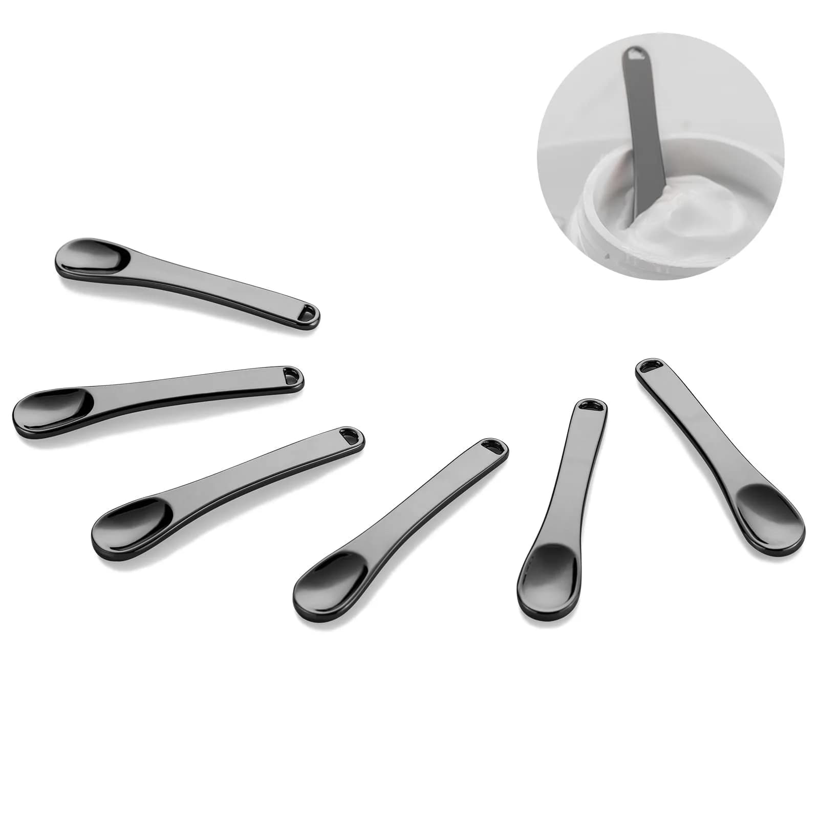 Tekson Black Metal Cosmetic Spatula Set | 6 Pieces, Reusable Scoop for Creams & Lotions — black