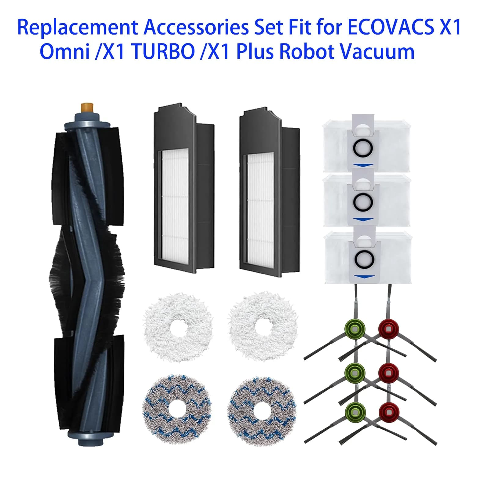 ZYBULSHJT 16 Pcs Vacuum Cleaner Accessories Set for ECOVACS DEEBOT X1 Omni/TURBO | Roller Brush, Side Brushes, HEPA Filters, Mop Cloths, Dust Bags - view 2