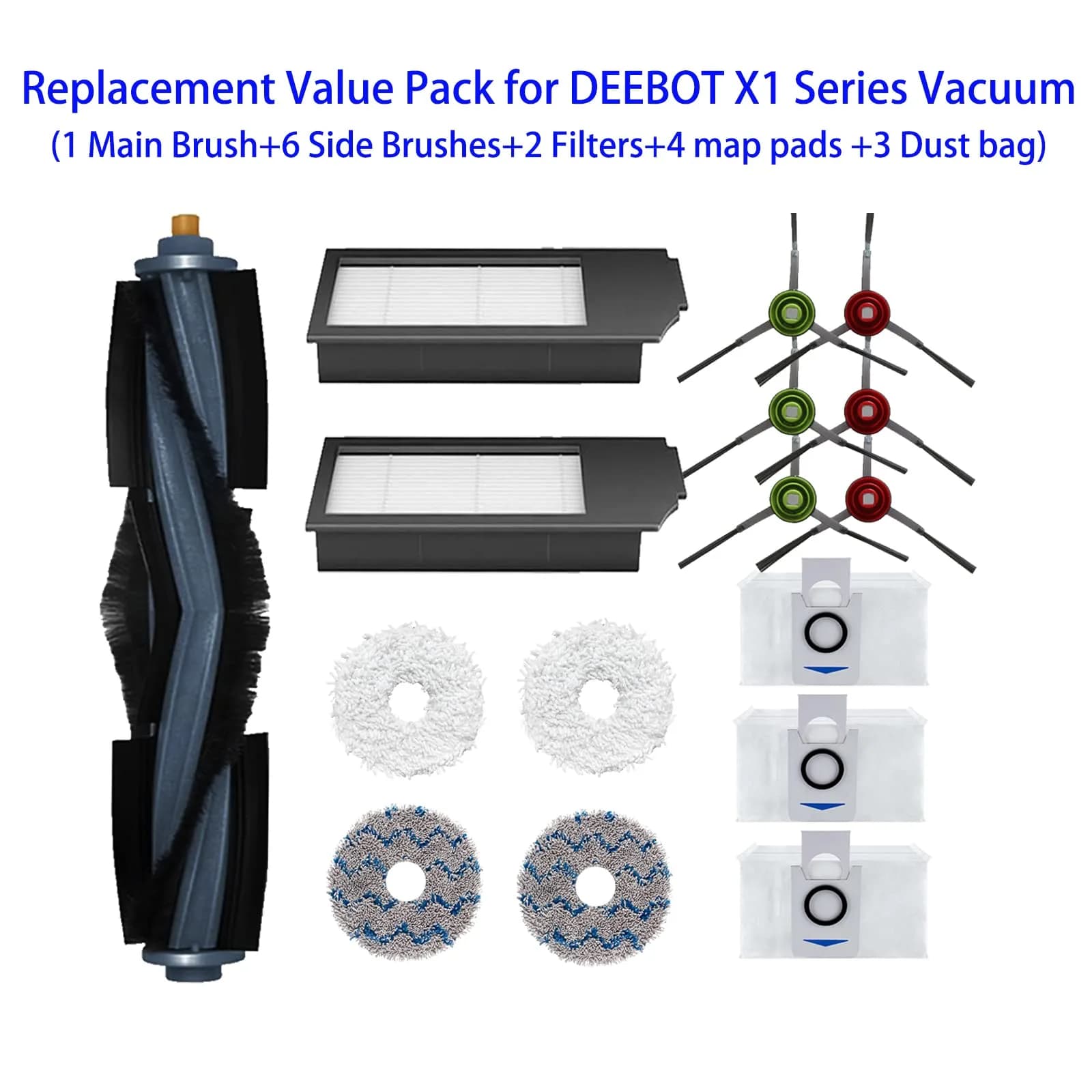 ZYBULSHJT 16 Pcs Vacuum Cleaner Accessories Set for ECOVACS DEEBOT X1 Omni/TURBO | Roller Brush, Side Brushes, HEPA Filters, Mop Cloths, Dust Bags - view 3