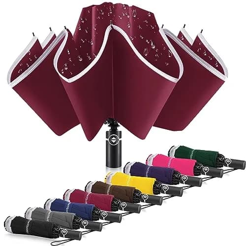 Bodyguard Inverted Umbrella 46 IN Windproof Rain Sun Travel Compact Reflective Burgundy thumbnail 1