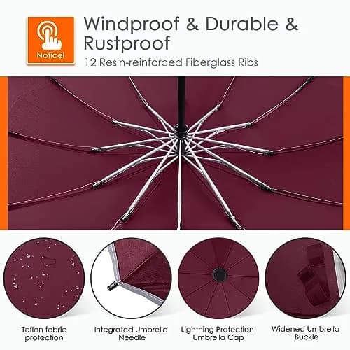 Bodyguard Inverted Umbrella 46 IN Windproof Rain Sun Travel Compact Reflective Burgundy thumbnail 3