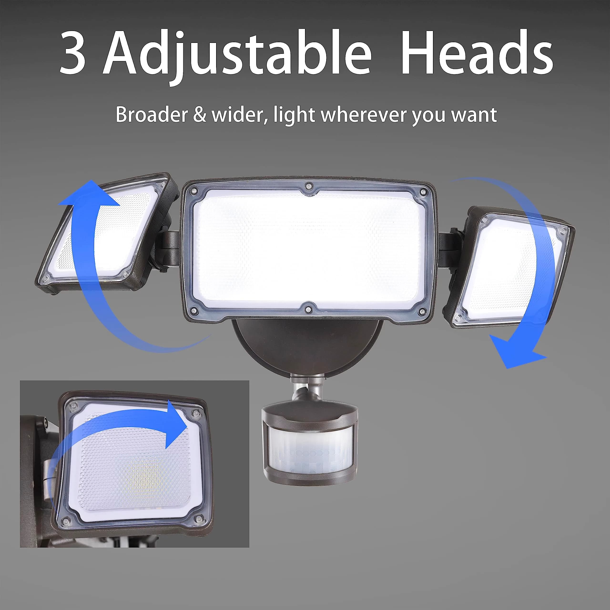 AWSENS Upgraded 3 Head LED Security Light with Motion Sensor 3800LM 40W 5000K | Bronze - view 3