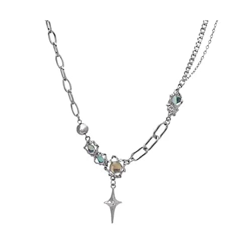 Buyongwant Silver Necklace Star Pendant Moonlight Stone | Irregular Collar Chain for Women thumbnail 1