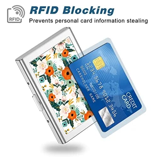 Rimilak Metal Credit Card Holder, Mini Credit Card Wallet, Colorful Flower | RFID Blocking Slim Metal Hard Case for Women Men thumbnail 2