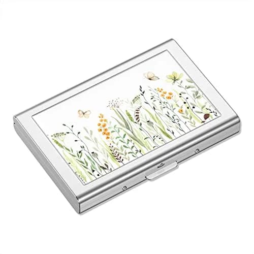 Rimilak Metal Credit Card Holder, Butterfly Flower Pattern, 6 Slots | RFID Blocking Slim Card Case thumbnail 1
