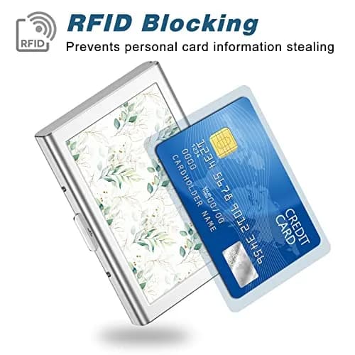 Rimilak Metal Credit Card Holder Mini Wallet Green Leaves | RFID Blocking Slim Card Case for Women thumbnail 2