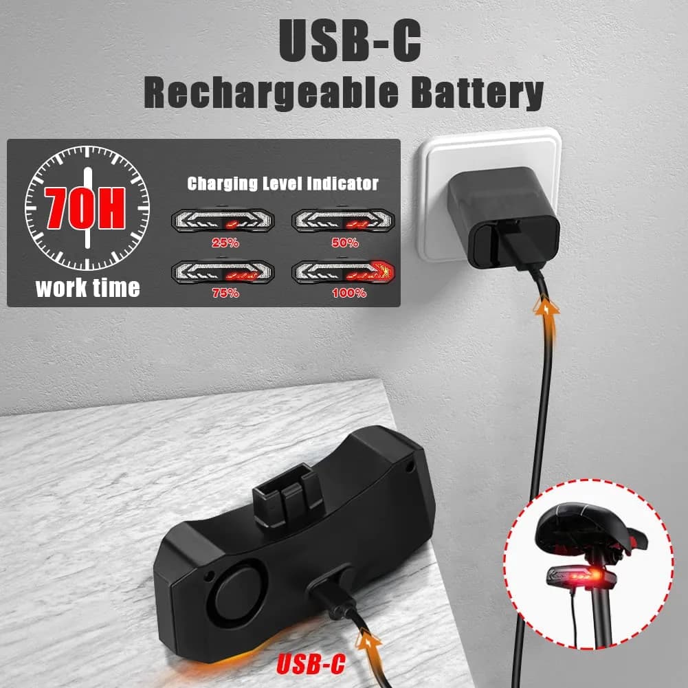 wsdcam Smart Bike Light with Turn Signals, Brake Light, and Alarm Horn - Auto ON/Off Rechargeable Waterproof Rear Bicycle Tail Light with Remote | product 09a64f89 - view 6